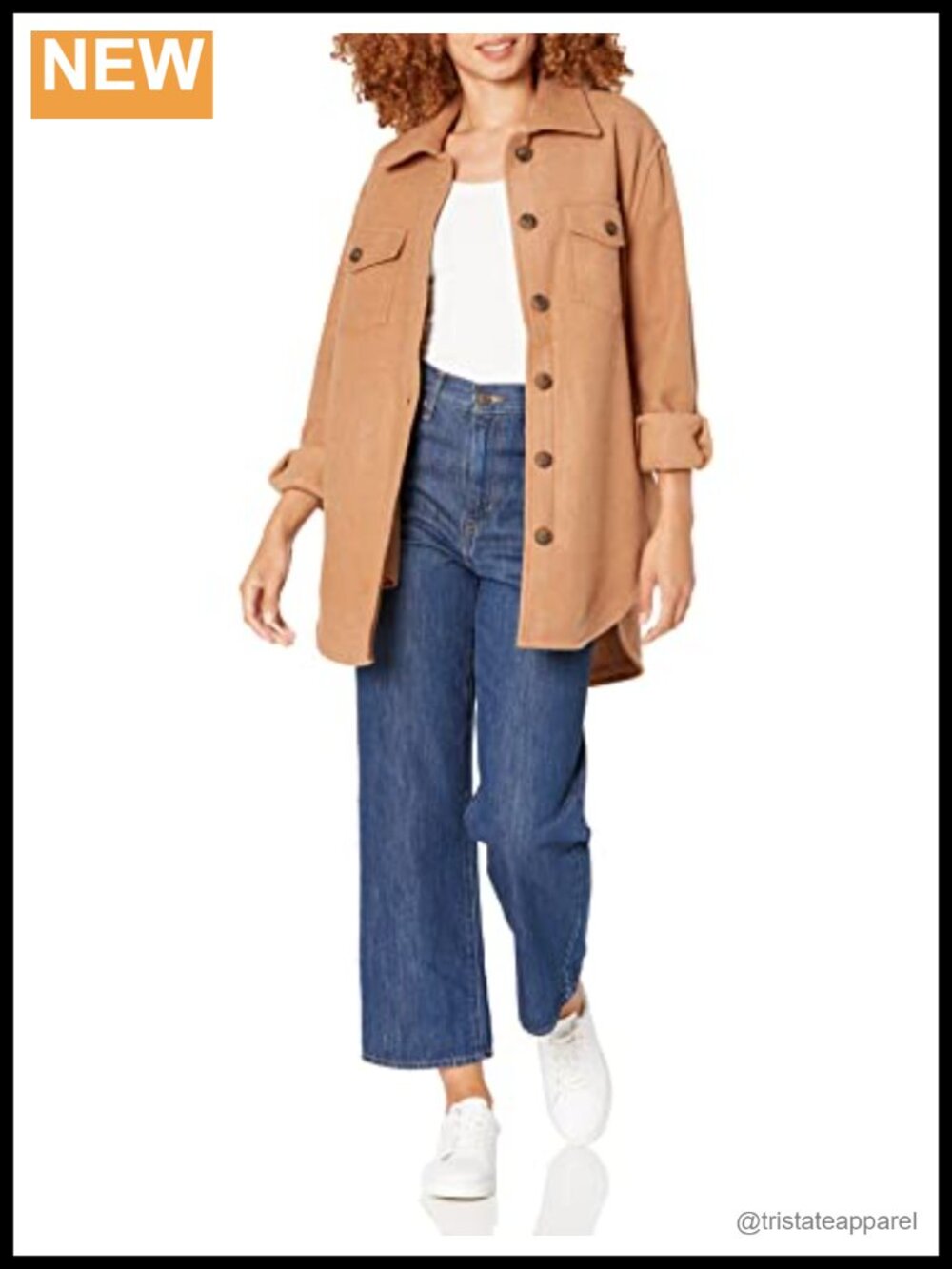 Womens Fleece Shacket Long Sleeve Button Front Notch Collar with Pockets